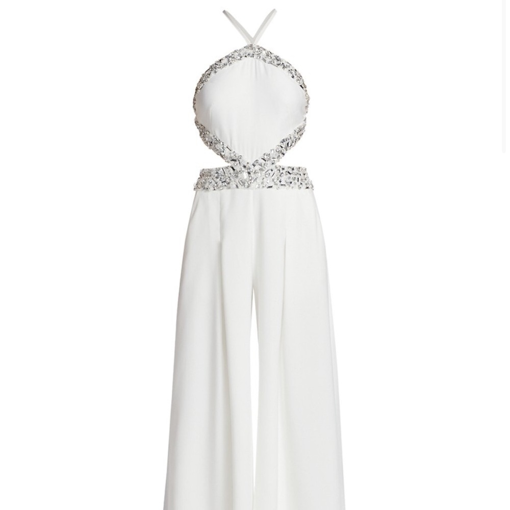 PatBO hand beaded halter neck jumpsuit.Size8 white